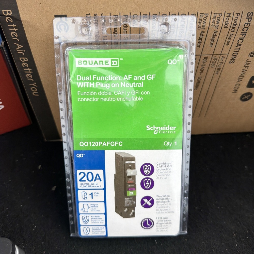 Square D QO120PAFGFC 20A 1-Pole Dual Function CAFCI GFCI Plug-On Neutral| NEW